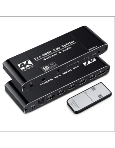 Switcher - Splitter 2:4 EZtek | HDMI 2.0 avec extraction audio - Vidéotek