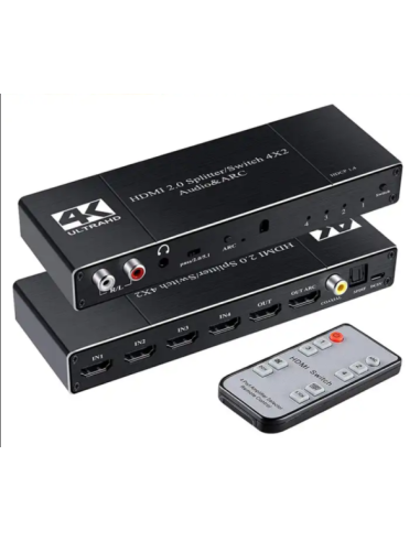 Switcher - Splitter 2:4 EZtek | HDMI 2.0 avec extraction audio - Vidéotek